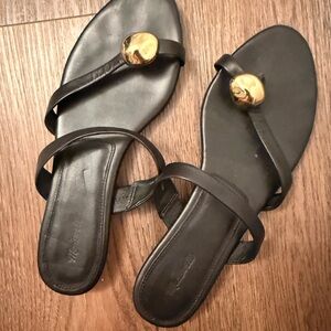 Madwell Mila Women’s Black Leather Slide Sandals with Gold Accent